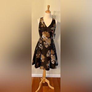 Tommy Hilfiger Fit and Flare Black with Silver and Gold Flowers Dress